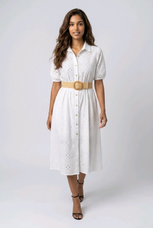 Gina, midi broderie jurk.